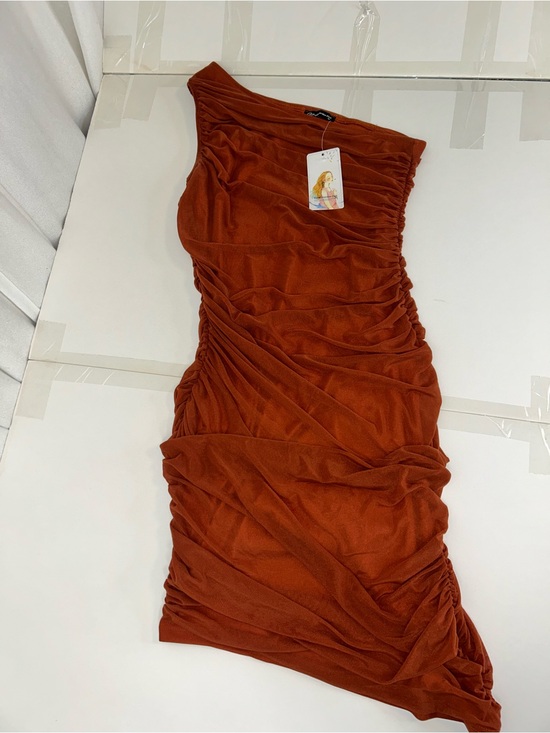 PrettyGarden Dresses & Skirts - One-Shoulder Ruched Asymmetrical Dress in Rust